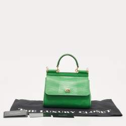 Dolce & Gabbana Green Lizard Embossed Leather Small Miss Sicily Top Handle Bag