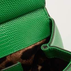 Dolce & Gabbana Green Lizard Embossed Leather Small Miss Sicily Top Handle Bag