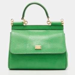 Dolce & Gabbana Green Lizard Embossed Leather Small Miss Sicily Top Handle Bag