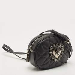 Pre Owned Dolce & Gabbana Black Matelasse Leather Devotion Camera Crossbody Bag