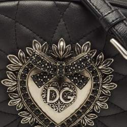 Pre Owned Dolce & Gabbana Black Matelasse Leather Devotion Camera Crossbody Bag
