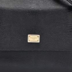 Pre Owned Dolce & Gabbana Black Lizard Embossed Leather Medium Miss Sicily Top Handle Bag with Wallet