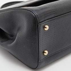 Pre Owned Dolce & Gabbana Black Lizard Embossed Leather Medium Miss Sicily Top Handle Bag with Wallet