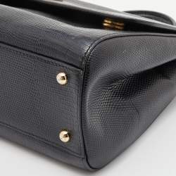 Pre Owned Dolce & Gabbana Black Lizard Embossed Leather Medium Miss Sicily Top Handle Bag with Wallet