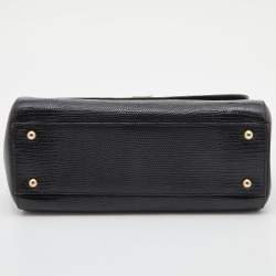 Pre Owned Dolce & Gabbana Black Lizard Embossed Leather Medium Miss Sicily Top Handle Bag with Wallet