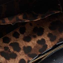 Pre Owned Dolce & Gabbana Black Lizard Embossed Leather Medium Miss Sicily Top Handle Bag with Wallet