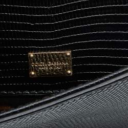 Pre Owned Dolce & Gabbana Black Lizard Embossed Leather Medium Miss Sicily Top Handle Bag with Wallet