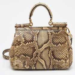 مملوكة مسبقًا Dolce & Gabbana Beige/Brown Python Medium Miss Sicily Top Handle Bag