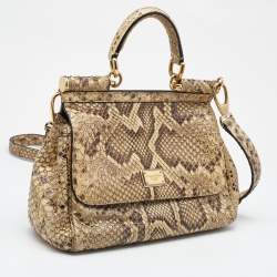 مملوكة مسبقًا Dolce & Gabbana Beige/Brown Python Medium Miss Sicily Top Handle Bag