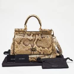 مملوكة مسبقًا Dolce & Gabbana Beige/Brown Python Medium Miss Sicily Top Handle Bag
