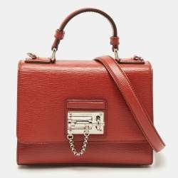 Pre Owned Dolce & Gabbana Brick Brown Leather Small Miss Monica Top Handle Bag