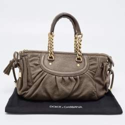 Pre Owned Dolce & Gabbana Khaki Green Pleated Leather Tassel Hobo