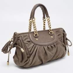 Pre Owned Dolce & Gabbana Khaki Green Pleated Leather Tassel Hobo