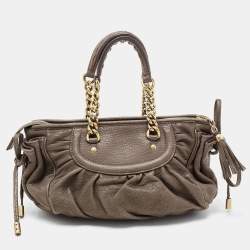 Pre Owned Dolce & Gabbana Khaki Green Pleated Leather Tassel Hobo