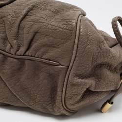 Pre Owned Dolce & Gabbana Khaki Green Pleated Leather Tassel Hobo