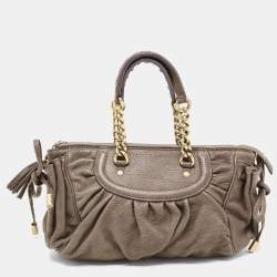 Pre Owned Dolce & Gabbana Khaki Green Pleated Leather Tassel Hobo