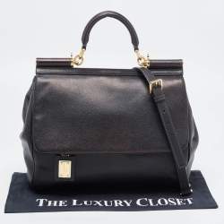 Pre Owned Dolce & Gabbana Black Leather Large Miss Sicily Top Handle Bag