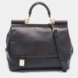 Pre Owned Dolce & Gabbana Black Leather Large Miss Sicily Top Handle Bag