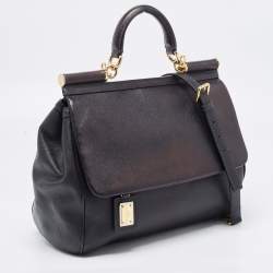 Pre Owned Dolce & Gabbana Black Leather Large Miss Sicily Top Handle Bag