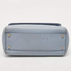 Pre Owned Dolce & Gabbana Pale Blue Leather Medium Miss Sicily Top Handle Bag