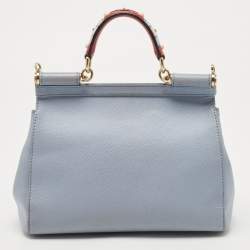 Pre Owned Dolce & Gabbana Pale Blue Leather Medium Miss Sicily Top Handle Bag
