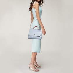 Pre Owned Dolce & Gabbana Pale Blue Leather Medium Miss Sicily Top Handle Bag