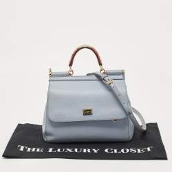Pre Owned Dolce & Gabbana Pale Blue Leather Medium Miss Sicily Top Handle Bag