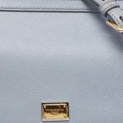 Pre Owned Dolce & Gabbana Pale Blue Leather Medium Miss Sicily Top Handle Bag