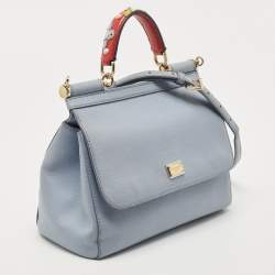 Pre Owned Dolce & Gabbana Pale Blue Leather Medium Miss Sicily Top Handle Bag