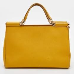 Pre Owned Dolce & Gabbana Yellow Leather Miss Sicily Shopper Tote