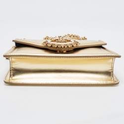 Pre Owned Dolce & Gabbana Gold Leather Small Devotion Top Handle Bag