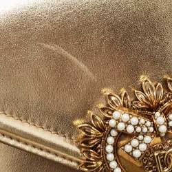 Pre Owned Dolce & Gabbana Gold Leather Small Devotion Top Handle Bag