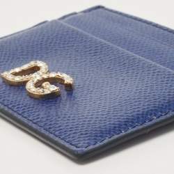 Dolce & Gabbana Blue Leather DG Crystal Logo Card Holder