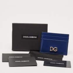 Dolce & Gabbana Blue Leather DG Crystal Logo Card Holder