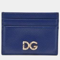 Dolce & Gabbana Blue Leather DG Crystal Logo Card Holder