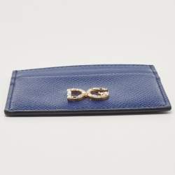 Dolce & Gabbana Blue Leather DG Crystal Logo Card Holder