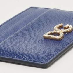 Dolce & Gabbana Blue Leather DG Crystal Logo Card Holder