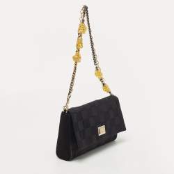 Pre Owned Dolce & Gabbana Black Woven Fabric and Suede Miss Charles Shoulder Bag