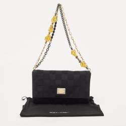 Pre Owned Dolce & Gabbana Black Woven Fabric and Suede Miss Charles Shoulder Bag