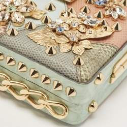 Pre Owned Dolce & Gabbana Multicolor Mixed Exotic Embossed Leather Embellished Dolce Box Clutch Bag