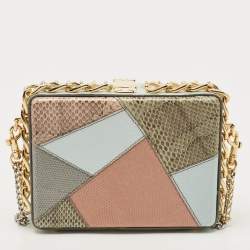 Pre Owned Dolce & Gabbana Multicolor Mixed Exotic Embossed Leather Embellished Dolce Box Clutch Bag