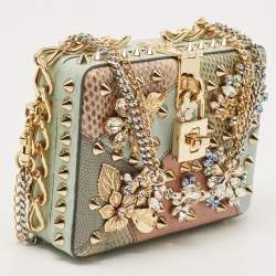 Pre Owned Dolce & Gabbana Multicolor Mixed Exotic Embossed Leather Embellished Dolce Box Clutch Bag