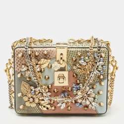 Pre Owned Dolce & Gabbana Multicolor Mixed Exotic Embossed Leather Embellished Dolce Box Clutch Bag