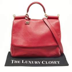 Pre Owned Dolce & Gabbana Red Leather Miss Sicily Top Handle Bag