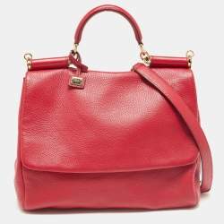 Pre Owned Dolce & Gabbana Red Leather Miss Sicily Top Handle Bag