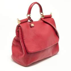 Pre Owned Dolce & Gabbana Red Leather Miss Sicily Top Handle Bag