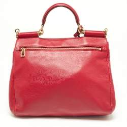 Pre Owned Dolce & Gabbana Red Leather Miss Sicily Top Handle Bag