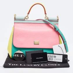 Pre Owned Dolce & Gabbana Tricolor Leather Medium Miss Sicily Top Handle Bag
