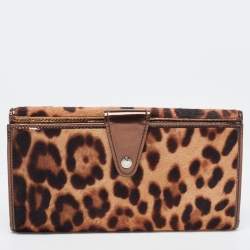Dolce & Gabbana Brown Leopard Print Calfhair and Patent Leather Continental Wallet