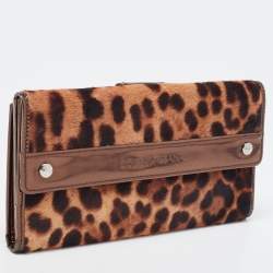 Dolce & Gabbana Brown Leopard Print Calfhair and Patent Leather Continental Wallet